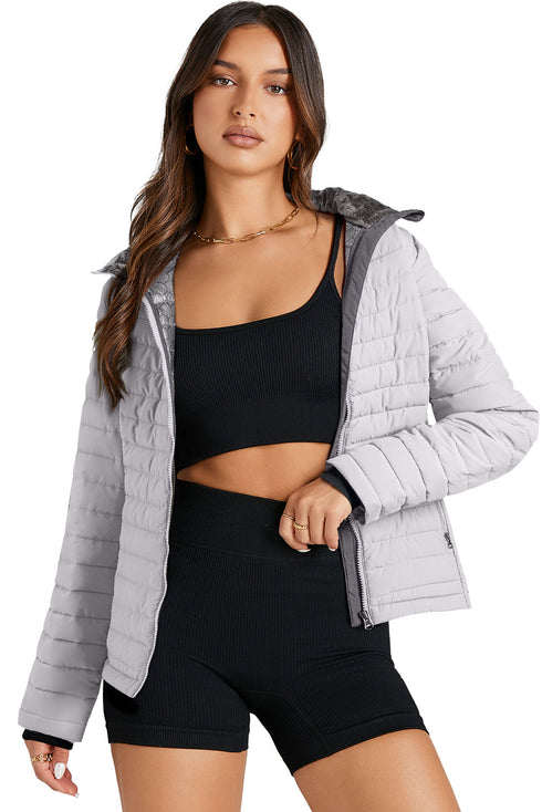 Solid Color Zip-up Quilted Puffer Jacket